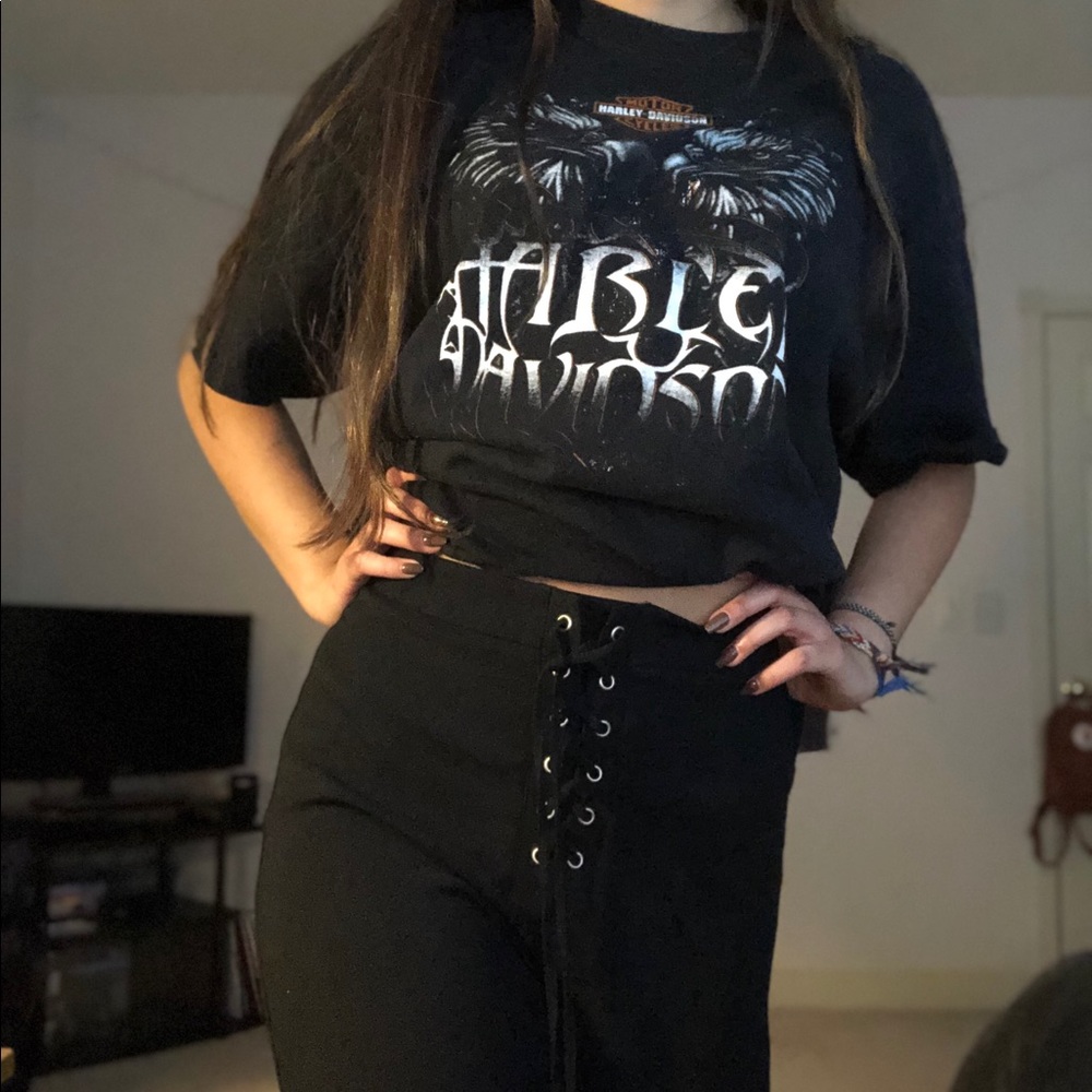 LACED UP BLACK PANTS - FOREVER 21